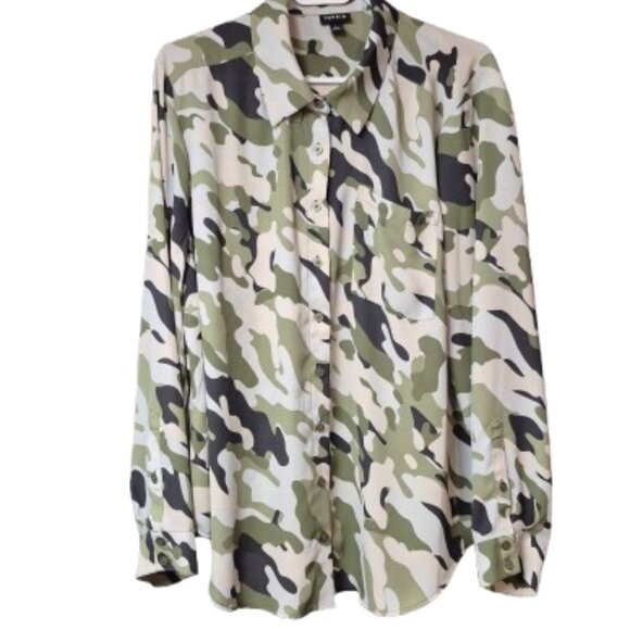 Torrid Georgette Relaxed Shirt Camo Long Sleeve Collared Women's Plus Size 1X - Picture 2 of 11